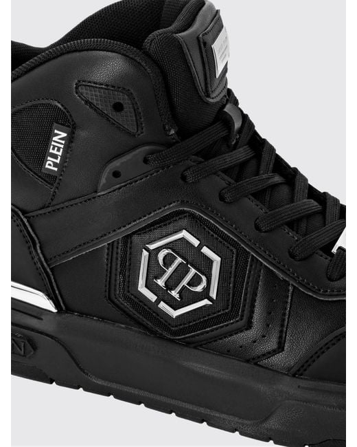 Philipp Plein Black Monogram Leather High-Top Sneakers With Hexagon Logo for men