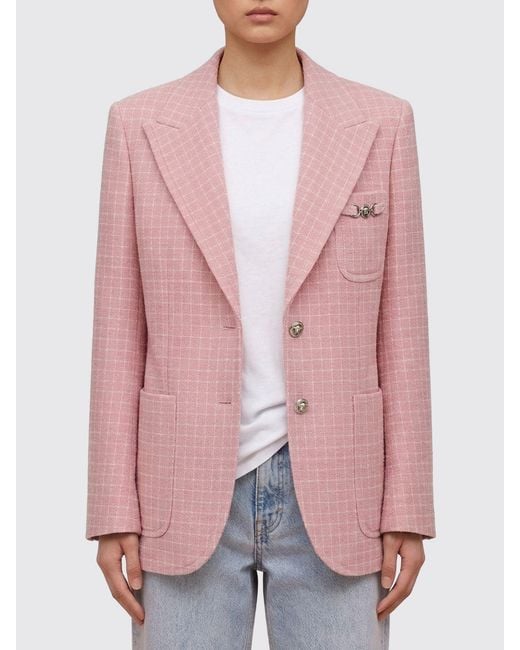 Versace Pink Checked Single-Breasted Virgin Wool Blazer