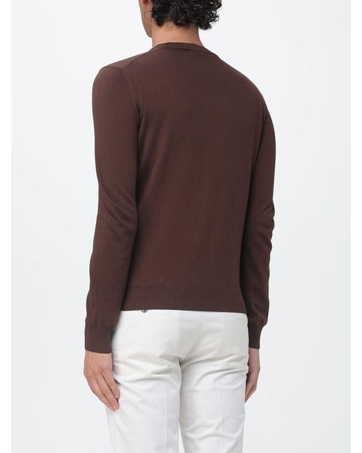 Brooksfield Brown Cotton Crew Neck Sweater With Logo for men