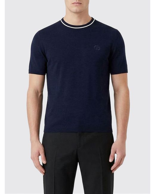 Giorgio Armani Blue Crew Neck Sweater for men