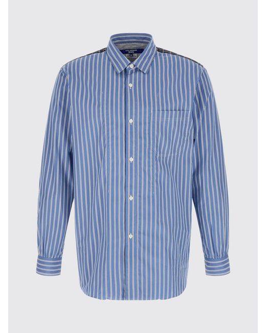Junya Watanabe Blue Relaxed Fit Patchwork Cotton Shirt With Spread Collar for men