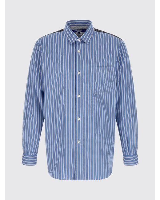 Junya Watanabe Blue Relaxed Fit Patchwork Cotton Shirt With Spread Collar for men