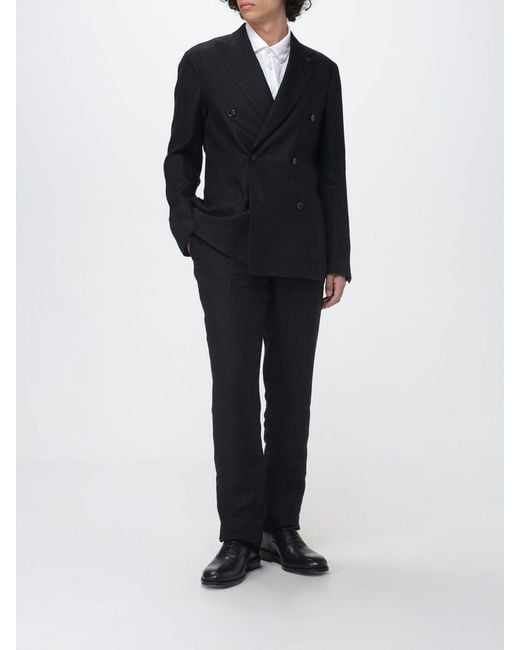 Lardini Black Double-Breasted Linen Blend Dress for men