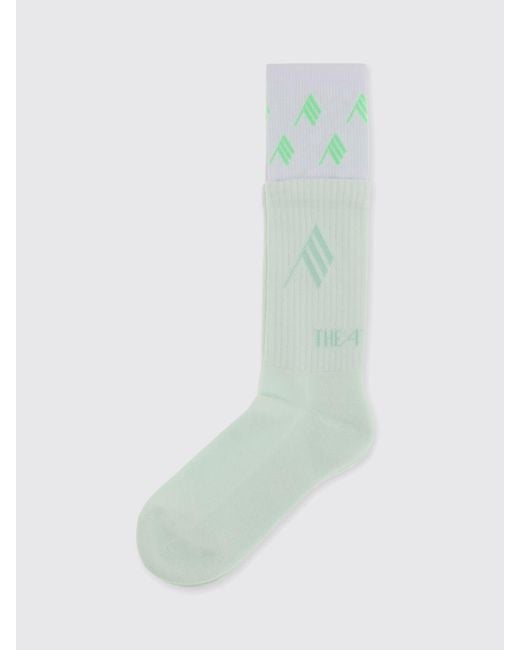 The Attico Green Ribbed Stretch Cotton Socks With Jacquard Logo