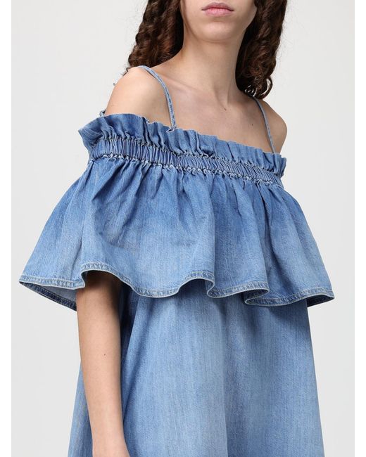 Pinko Blue Cotton Dress With Flounce