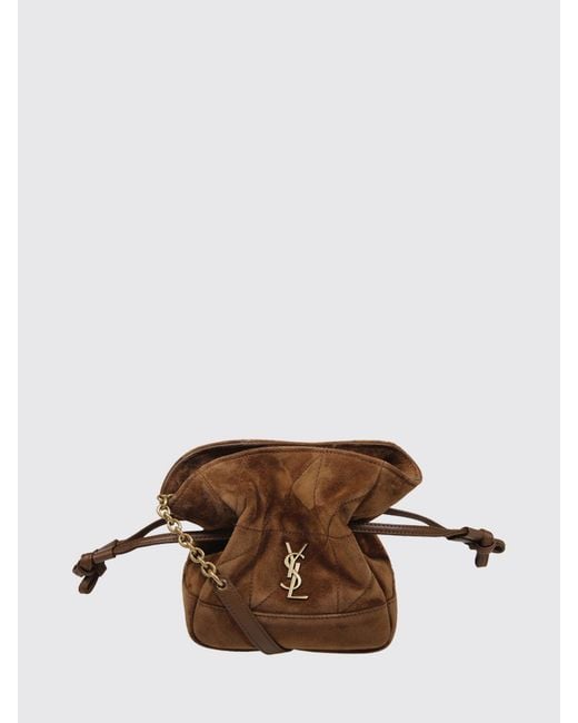 Saint Laurent Brown Jamie Quilted Suede Mini Bucket Bag With Ysl Logo