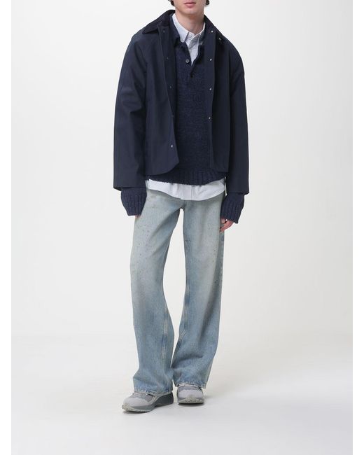 sunflower Blue Cotton And Linen Knit Polo Shirt for men