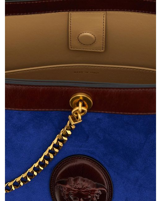 Versace Blue Pivot Suede Bucket Bag