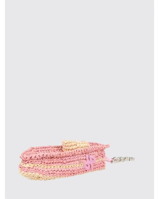 Patou White Bicolor Crochet Raffia Keychain With Embroidered Logo