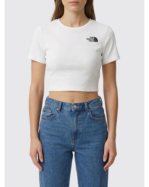 The North Face Blue Cropped Fit Stretch Cotton T-Shirt