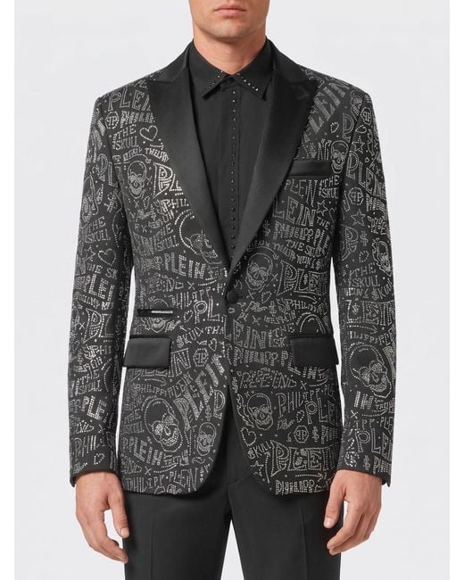 Philipp Plein Black Skull Single-Breasted Blazer for men
