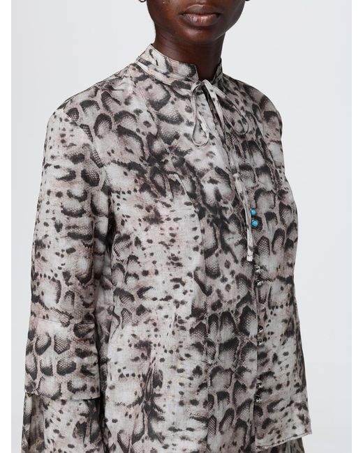 Pinko Gray Crepe Shirt With Snake Print