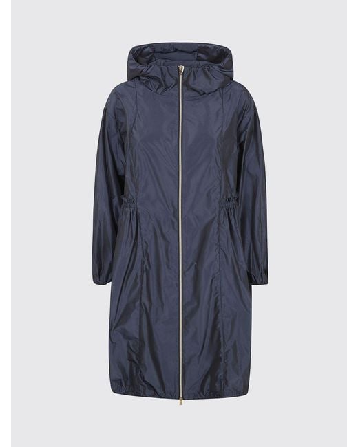 Herno Blue Knee-Length Ultra-Light Nylon Raincoat With Hood And Drawstring