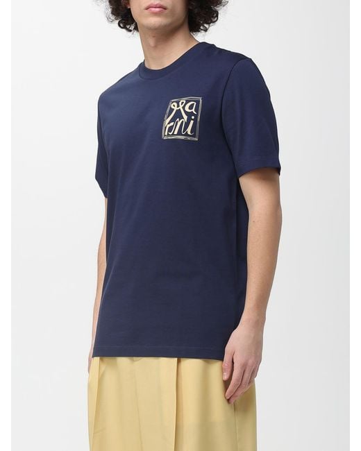 Marni Blue Crew Neck Cotton T-Shirt With Print for men