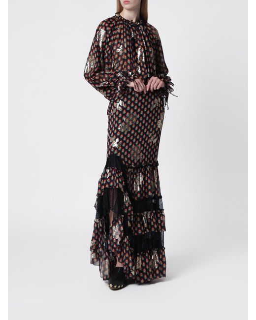 Etro Multicolor Floral Jacquard Asymmetric Long Silk Skirt With Lace Inserts
