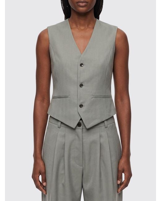 Anine Bing Gray Single-Breasted Wool Blend Vest