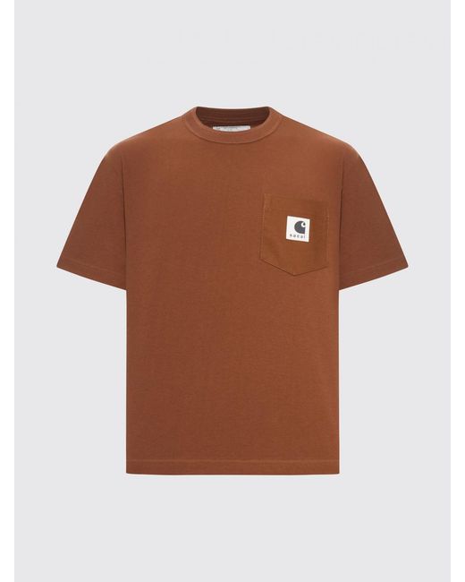 SACAI X CARHARTT WIP Brown Cotton T-Shirt With Logo for men