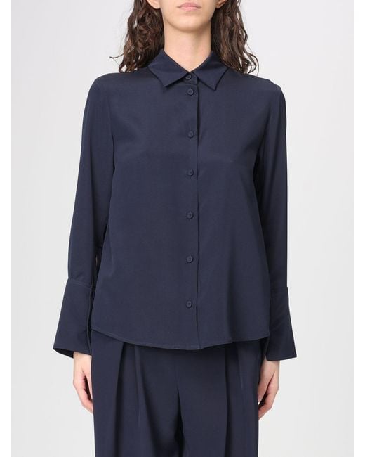 Max Mara Blue Classic Stretch Silk Shirt