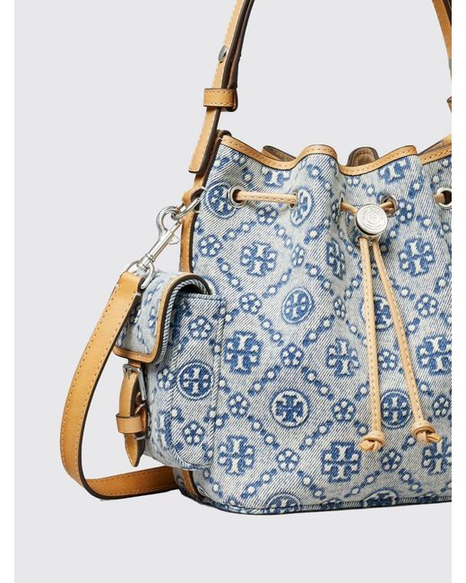 Tory Burch Blue T Monogram Jacquard Denim Bucket Bag