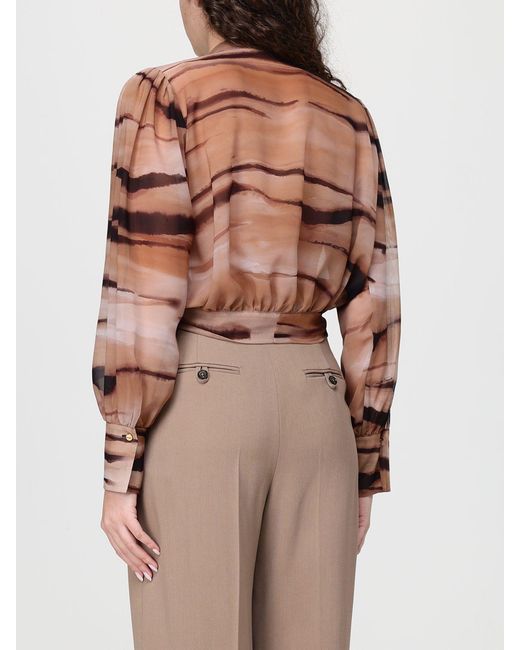 Elisabetta Franchi Brown Chiffon Shirt With Abstract Print