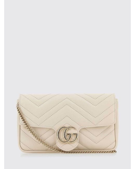 Gucci Natural Gg Marmont Mini Chevron Matelassé Leather Bag With Chain Strap