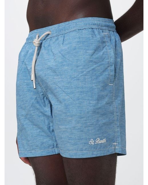 Mc2 Saint Barth Blue Short Nylon Swim Trunks With Elastic Waist And Logo for men