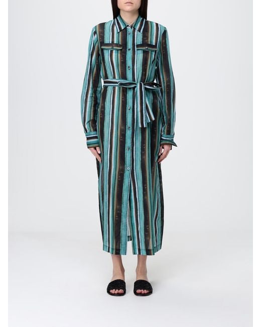 Pinko Blue Striped Cotton Muslin Chemisier Dress