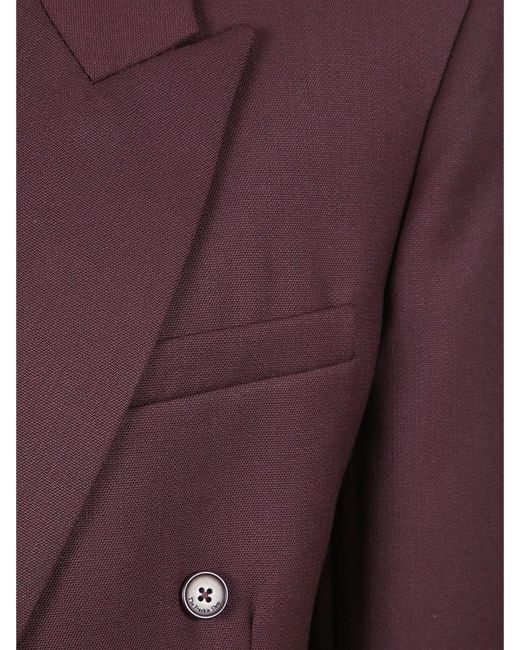 Frankie Shop Purple Double-Breasted Virgin Wool-Blend Blazer With Rear Vent