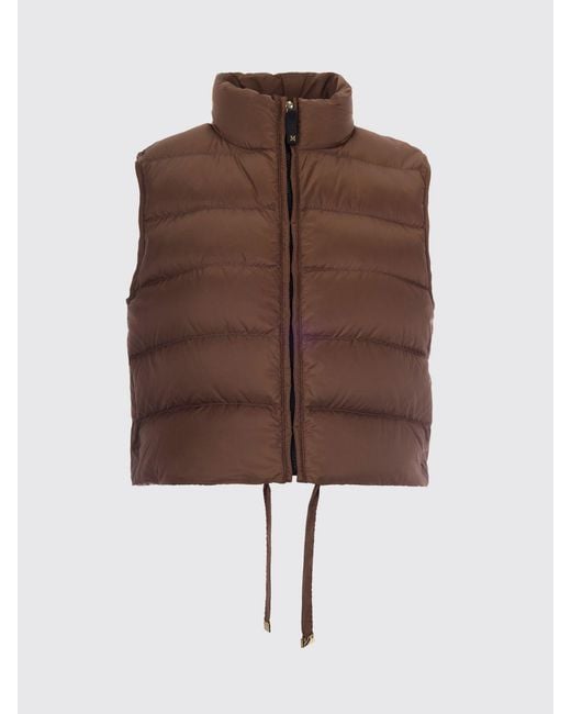 Max Mara Brown Water-Repellent Quilted Nylon Padded Gilet With High Neck