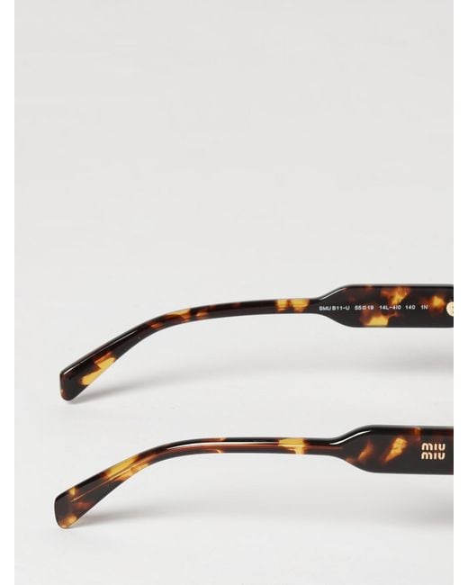 Miu Miu Natural Triangular Frame Acetate Sunglasses With Contrast Logo