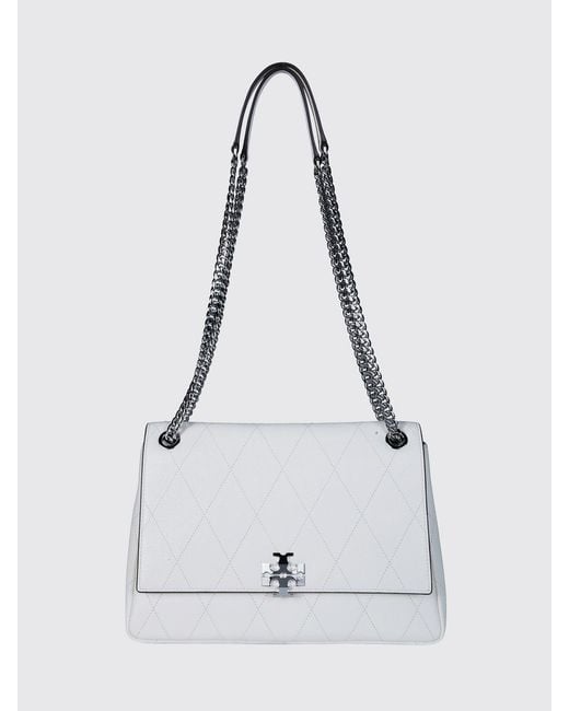 Tory Burch White Charlie Matelassé Leather Shoulder Bag With Double T Logo
