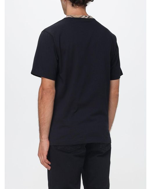 Burberry Black Crew Neck Cotton T-Shirt With Contrast Trims for men