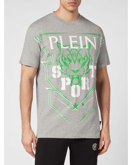 Philipp Plein Green Slim Fit Cotton T-Shirt With Printed Logo On The Chest for men