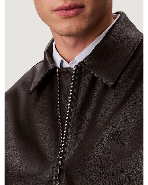 Calvin Klein Black Faux Leather Bomber Jacket for men