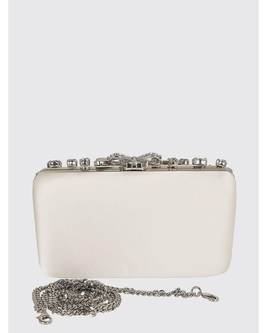 Self-Portrait Gray Satin Clutch With Set Crystals
