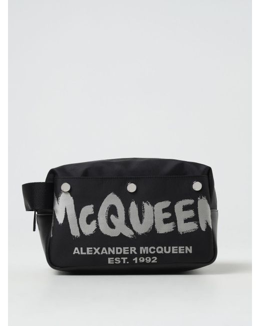 Beauty case Graffiti in nylon e pelle di Alexander McQueen in Black da Uomo