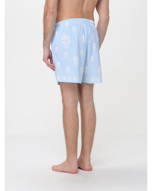 McQueen Blue Polyamide Swimsuit With Skull for men
