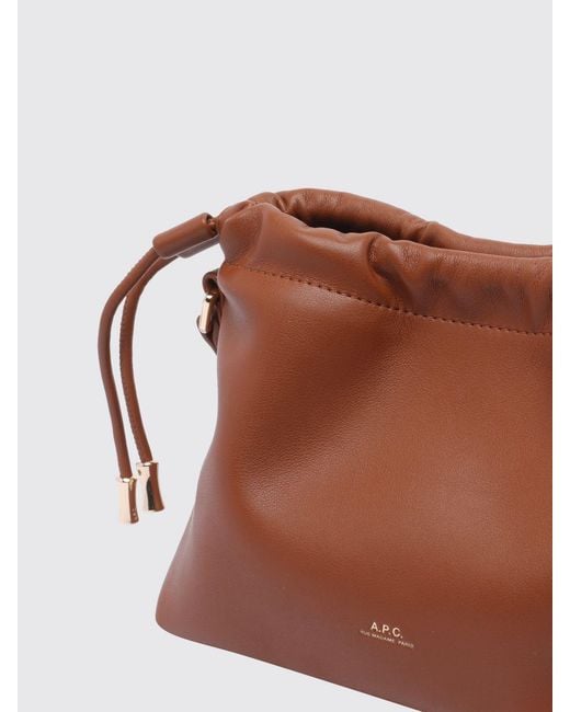 A.P.C. Brown Ninon Mini Synthetic Leather Crossbody Bag With Drawstring Closure