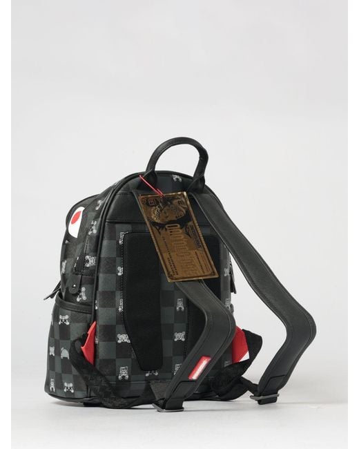 Sprayground Gray Saffiano Coated Cotton Check Backpack With Printed Logo for men