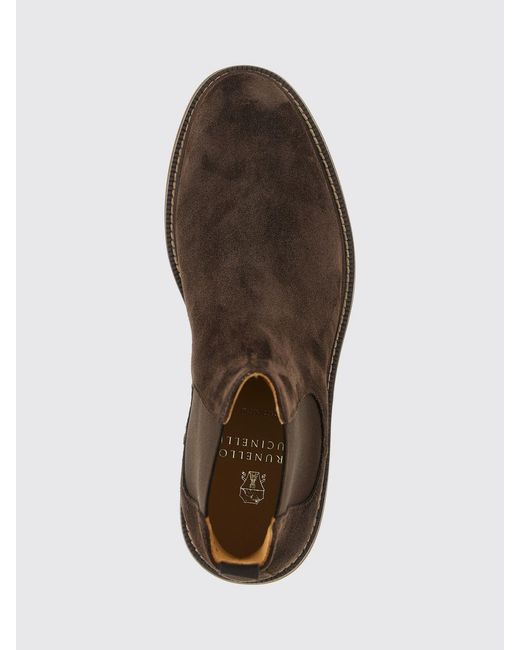 Brunello Cucinelli Brown Suede Calfskin Chelsea Boots With Rubber Soles for men
