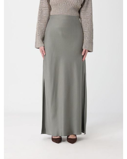 Brunello Cucinelli Gray Long Satin Skirt