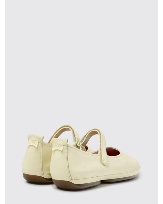 Camper White Right Nina Calfskin Mary Jane Flats With Hook-And-Loop Closure