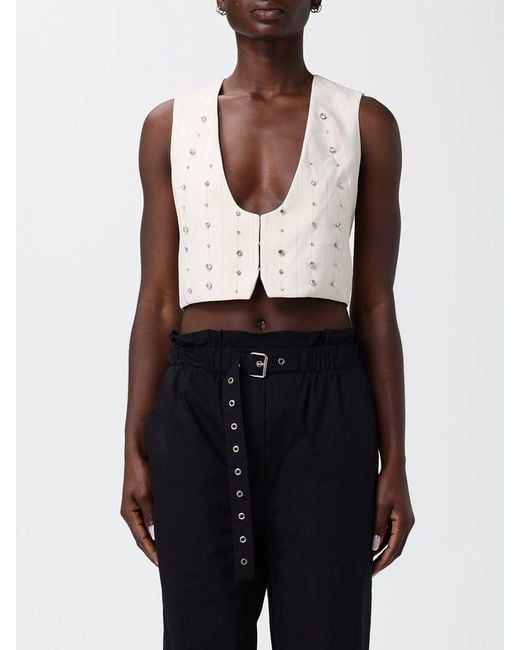 Liu Jo Black Pinstriped Viscose Vest With Rhinestones