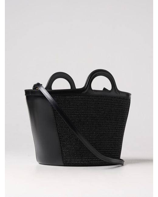Marni Black Tropicalia Bag In Leather And Raffia