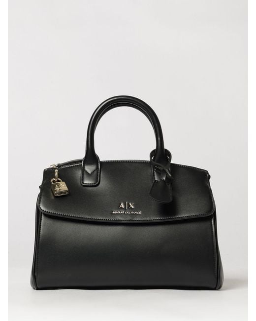 ARMANI EXCHANGE Black Handheld Faux Leather Boston Bag