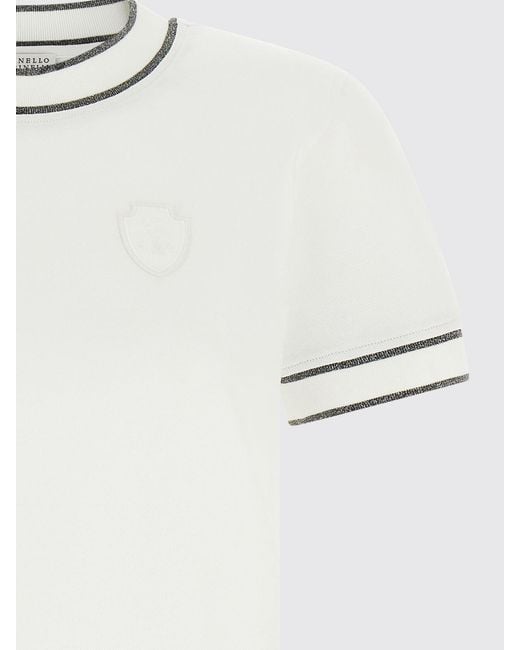 Brunello Cucinelli White Stretch-Cotton Crewneck T-Shirt With Contrast Trims
