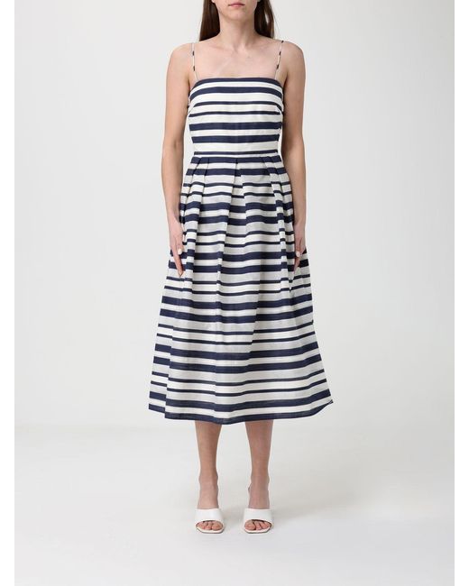 Ralph Lauren Blue Striped Cotton Blend Dress