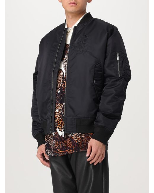 Just Cavalli Blue Bomber Jacket Embroidered Logo for men
