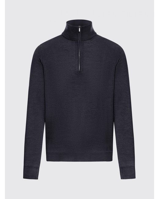 Zanone Blue Slim Fit Wool Mock-Neck Sweater With Half-Zip And Long Sleeves for men