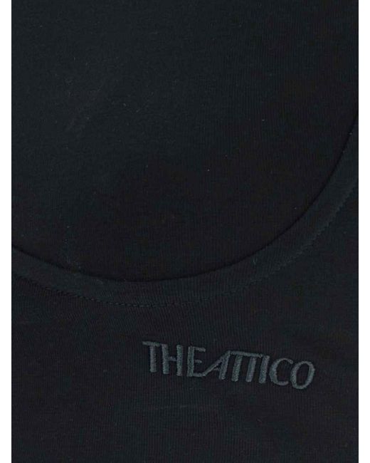 The Attico Black Cropped Corset-Style Cotton T-Shirt With Embroidered Logo